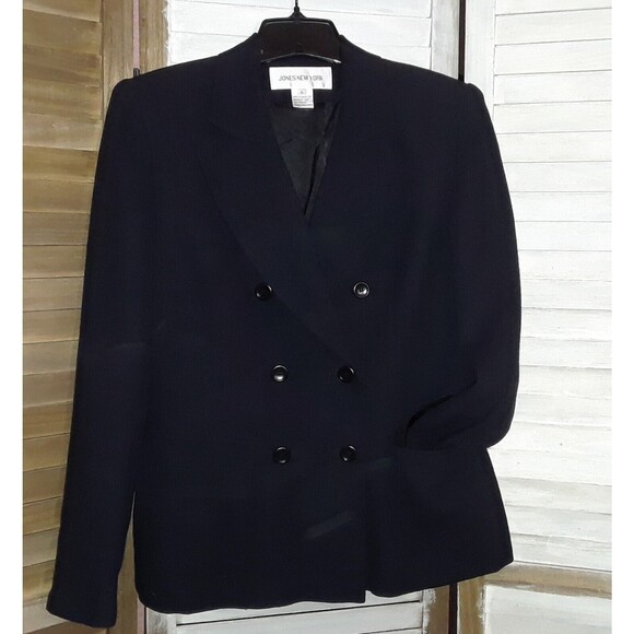 Jones New York Women's Blazer Size 6 Wool Blend Lined Double Breasted Black - Picture 1 of 8